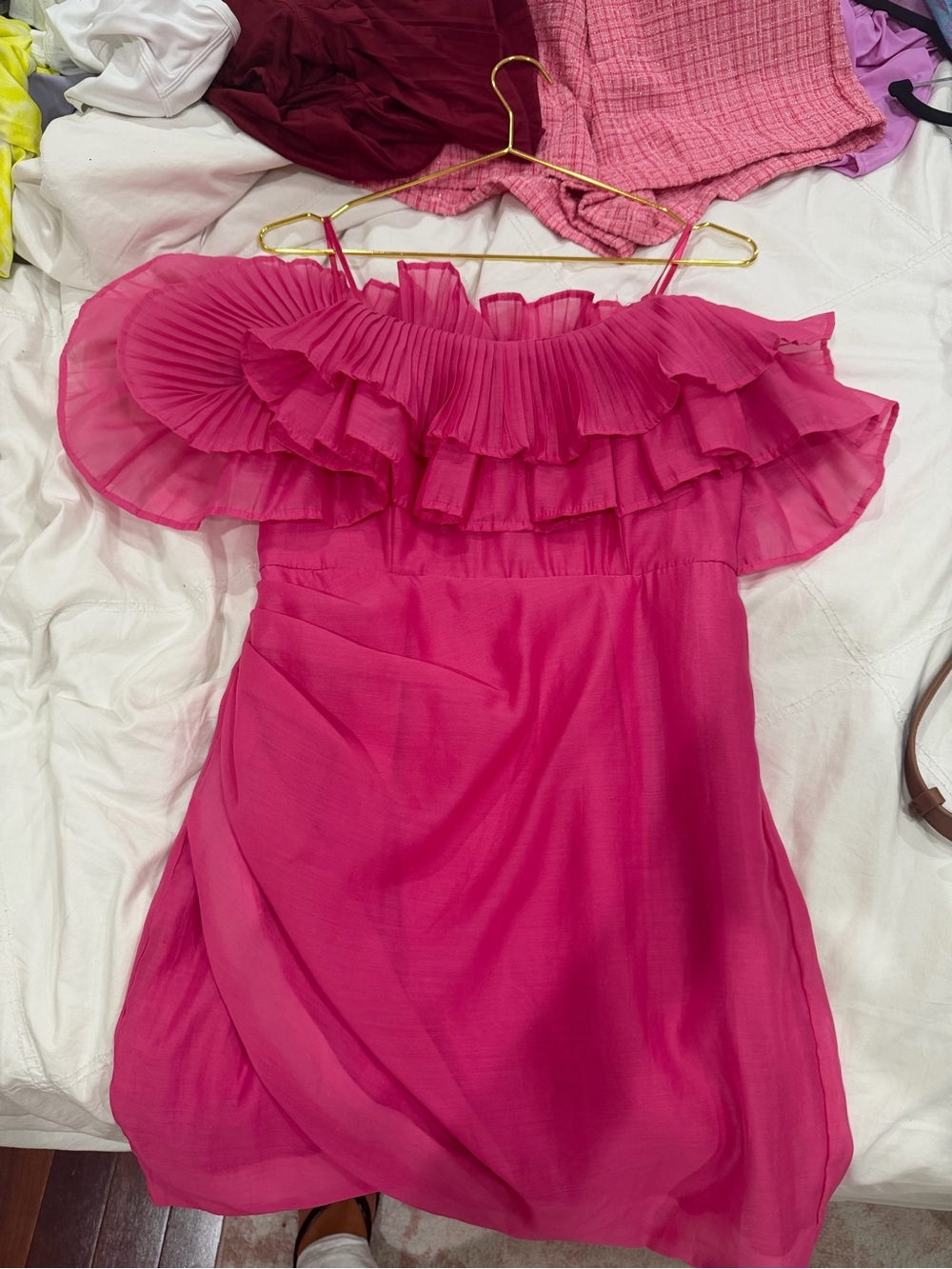 DO+BE Hot Pink Off-Shoulder Ruffle Mini Dress